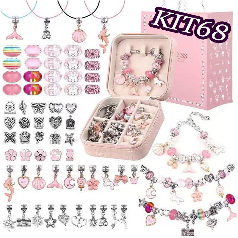 Kit Joia Pulseira Miçangas Berloques Diy Pulseira Princesas - Conjunto 68 Peças