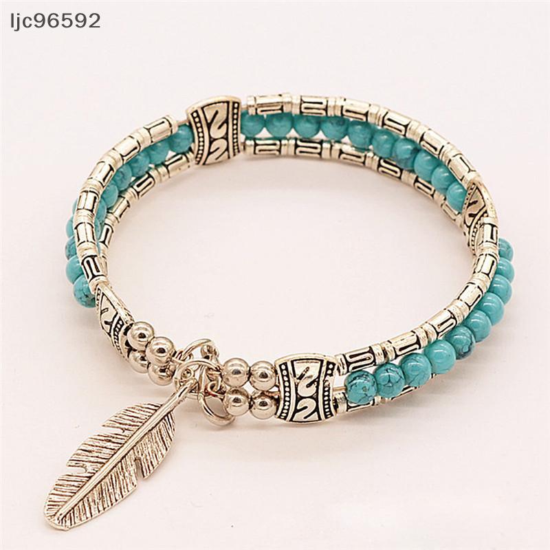 [ljc] Pulseira De Prata Tibetana Fashion Feminina Cigana Turquesa Vintage Boêmia [BR]