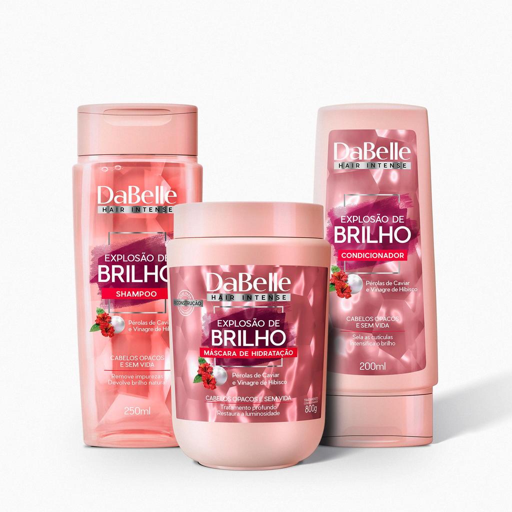 DaBelle Hair Kit Explosão de Brilho — Shampoo + Condicionador + Máscara 800g (3 Produtos) em Oferta na Shopee