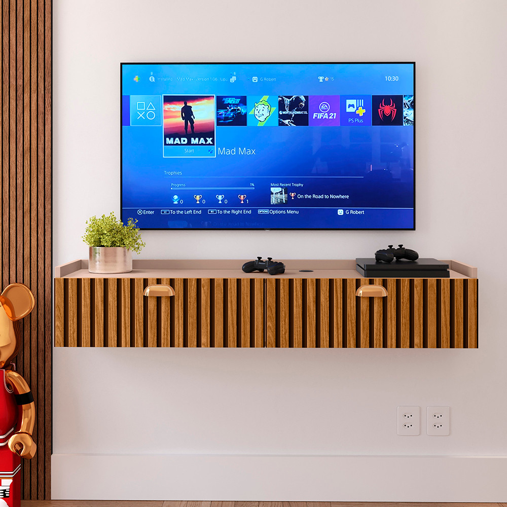 Rack Sala Bancada Home 32pol e 50pol 90cm / 120cm Estante TV Smart Porta Nicho Decoração Sala Quarto Classic Decor