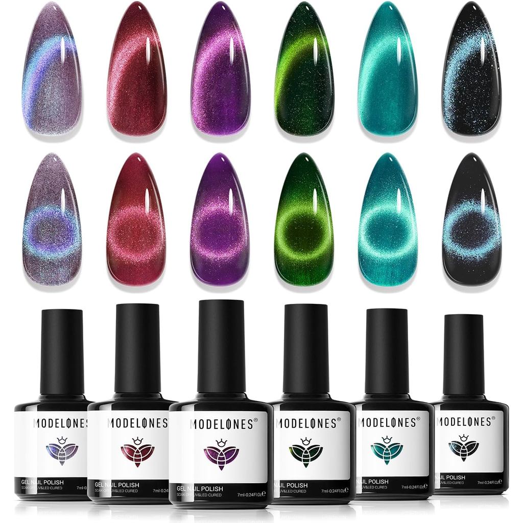 modelones Eye Gel Unha Polonês , 6 Cores Natal Glitter Vermelho Verde Roxo Azul Conjunto Com Ímã Brilho Gala