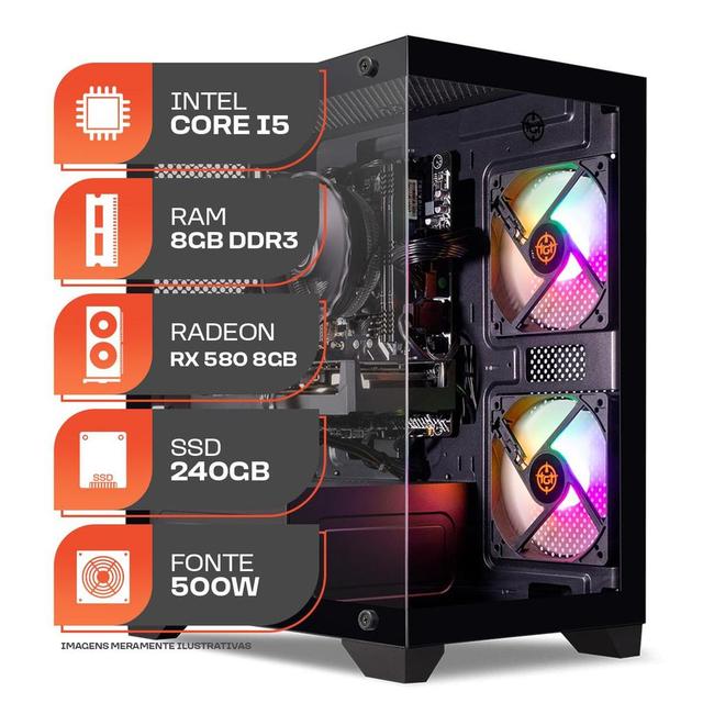 PC Gamer Forge, Intel Core i5, RX 580 8GB, 8GB DE RAM, SSD 240GB, 500W 80 Plus