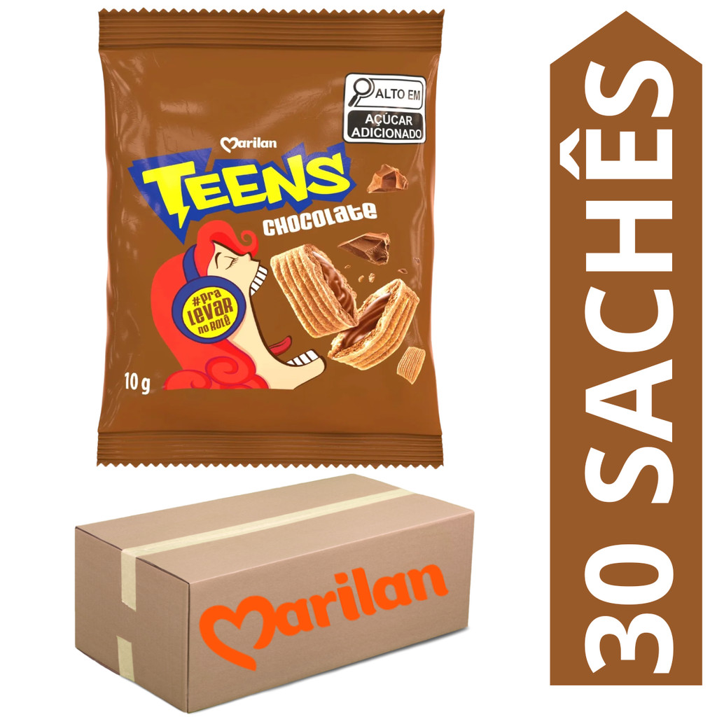 Kit 30 Sachês Biscoito Teens Chocolate Marilan 10g em Oferta na Shopee