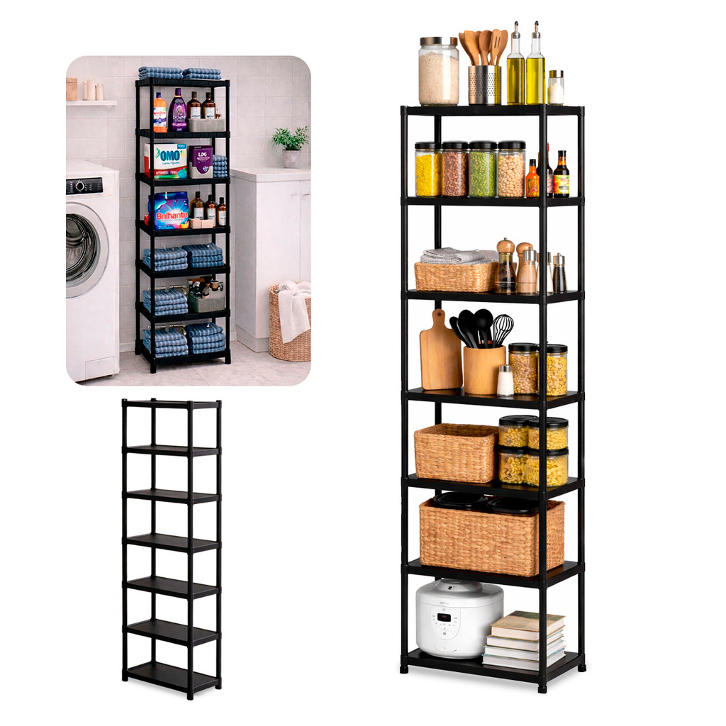 Prateleira Desmontável Estante Multiuso Modular Resistente Preta 7 Estantes