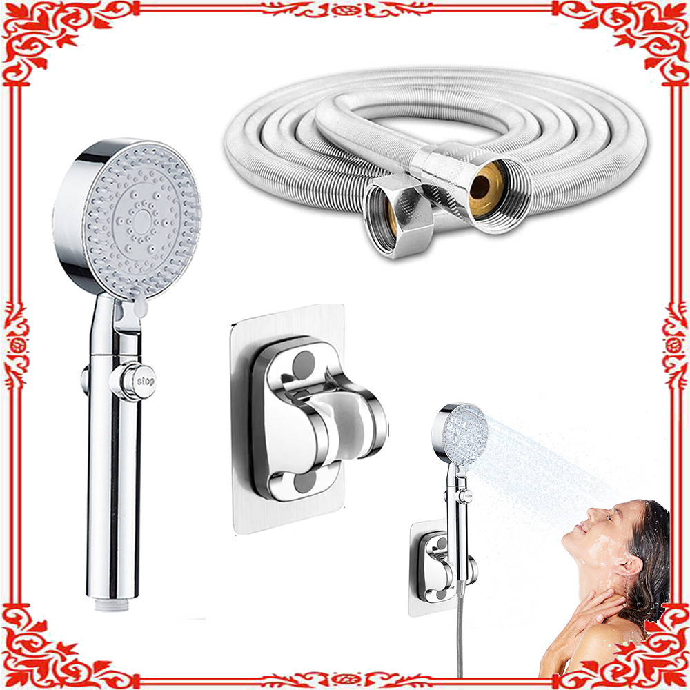 Conjunto de chuveiro portátil com alto relevo, mangueira de chuveiro de 1.5 m + cabeça de chuveiro + suporte