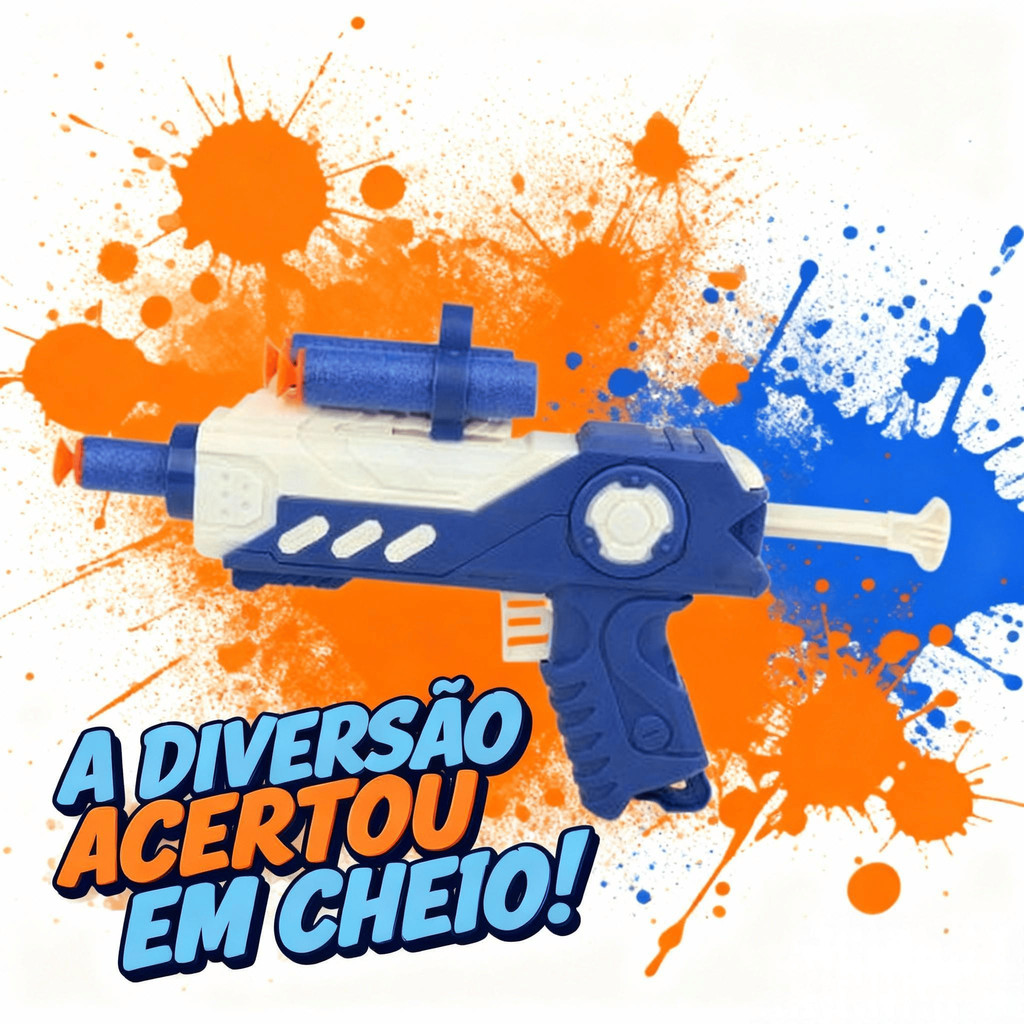Pistola Lança Dardos 16,5cm Color Lançador Brinquedo Infantil Espuma Estilo Nerf