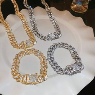 Conjunto de colar e pulseira de diamantes cubanos corrente grossa super flash para casal hip-hop europeu e americano