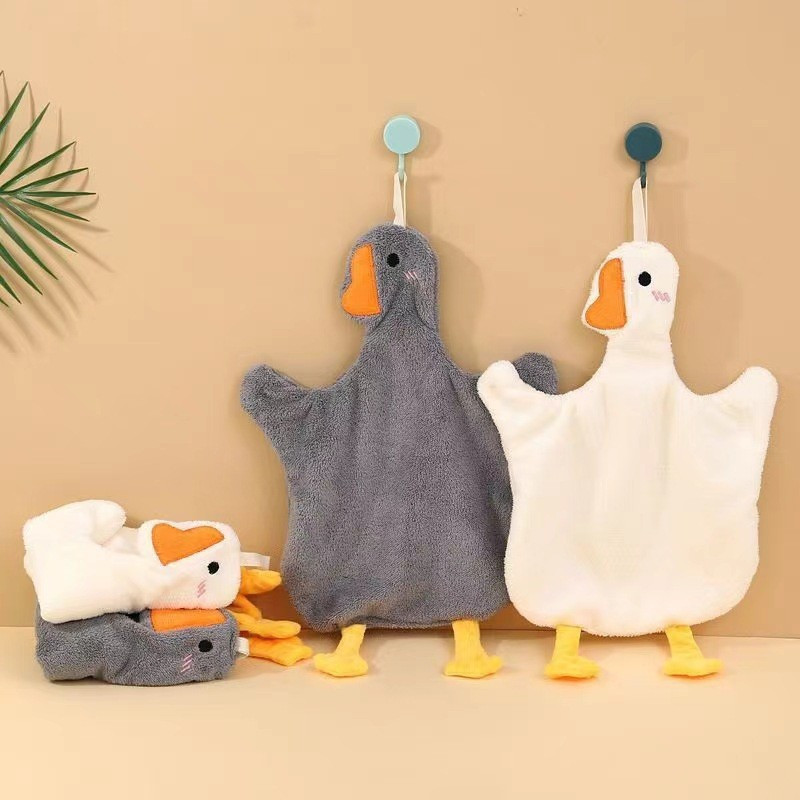 Toalha de Mão de Coral Fleece com Desenho Animado, Toalha de Mão Pendurada, Nova Toalha de Bebê Grande Ganso Pinguim Por