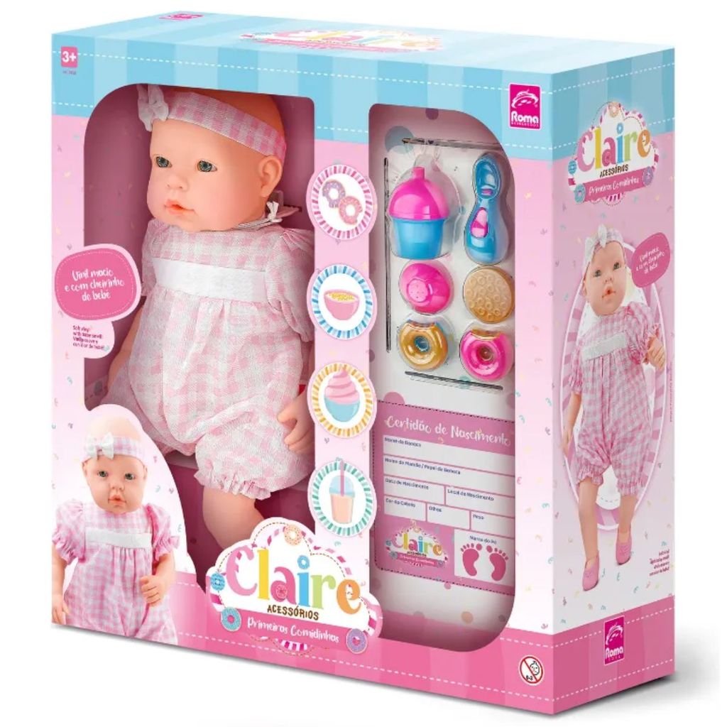 Boneca Claire Com Acessórios Primeira Comidinha Roma