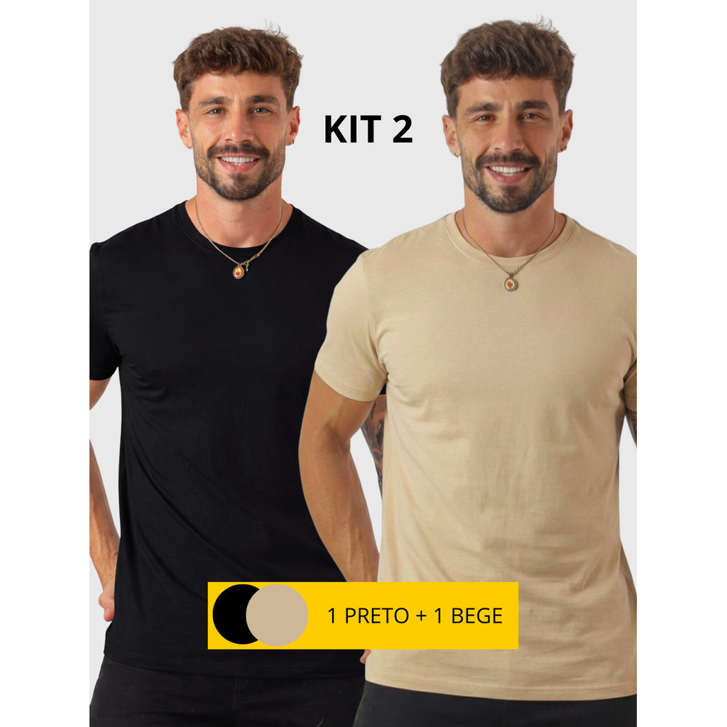 Kit 2 Camisetas Básicas Masculina Malha Peruana Premium em Oferta na Shopee