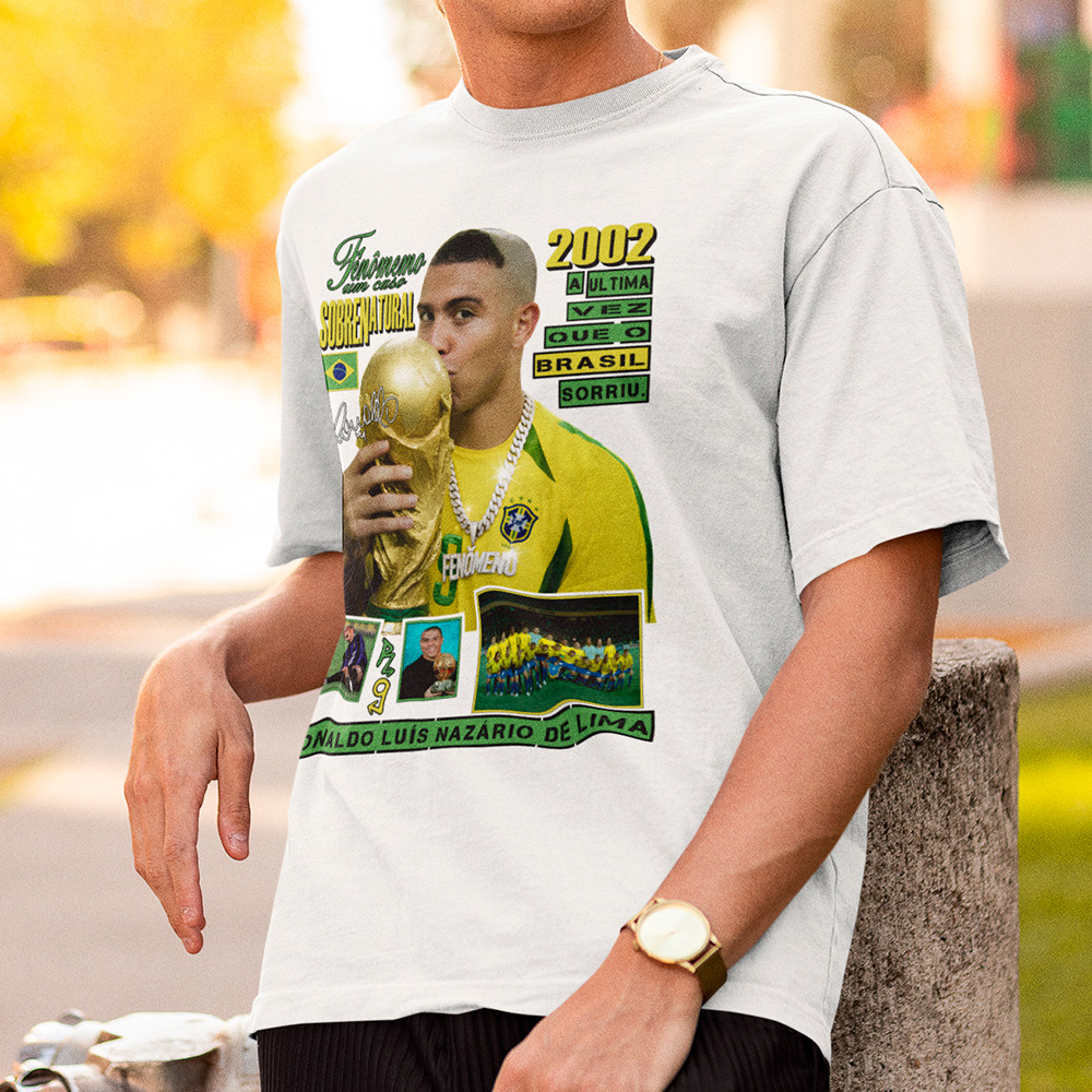 Camisa Masculina Ronaldo Fenômeno Brasil Seleção Brasileira Copa Do Mundo Camiseta Algodão Premium