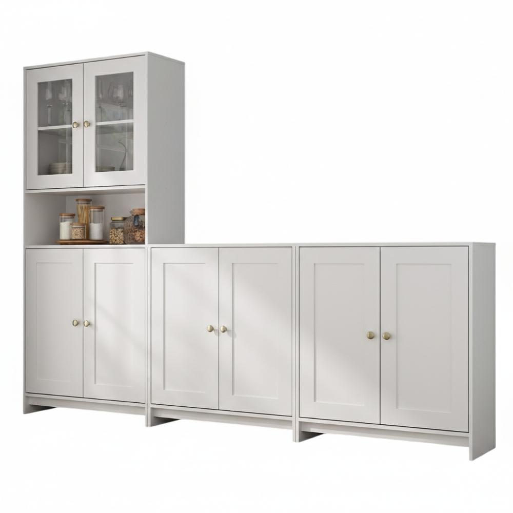 Armário de Cozinha com Balcão e Paneleiro 8 Portas 5 Prateleiras Americano 252cm Cor Branco Decibal