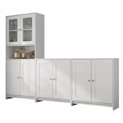 Armário de Cozinha com Balcão e Paneleiro 8 Portas 5 Prateleiras Americano 252cm Cor Branco Decibal