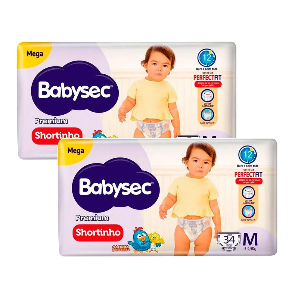 Kit 2 Fraldas Descartável Babysec Shortinho Mega M - 68 Tiras em Oferta na Shopee