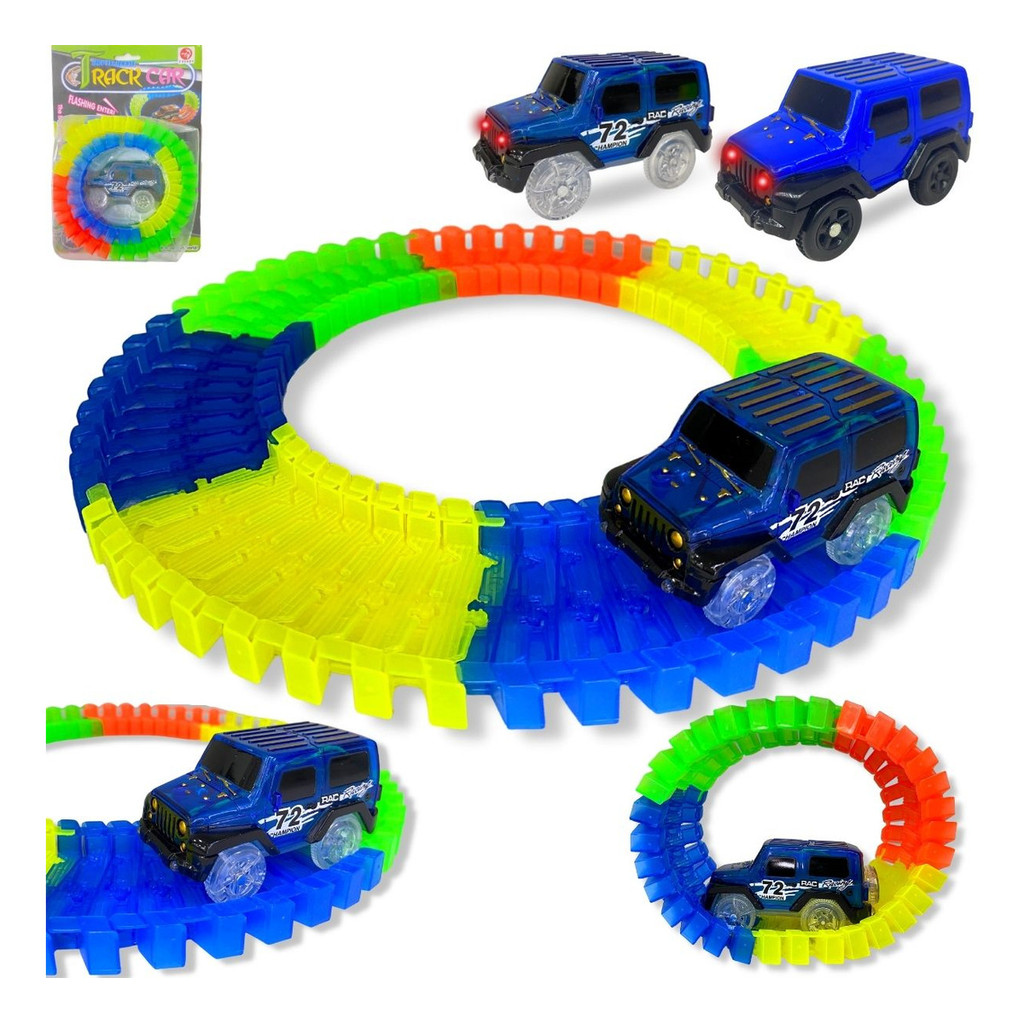 Pista Com Carrinho Led Trilha Maluca P/montar 56 Peças Loop
