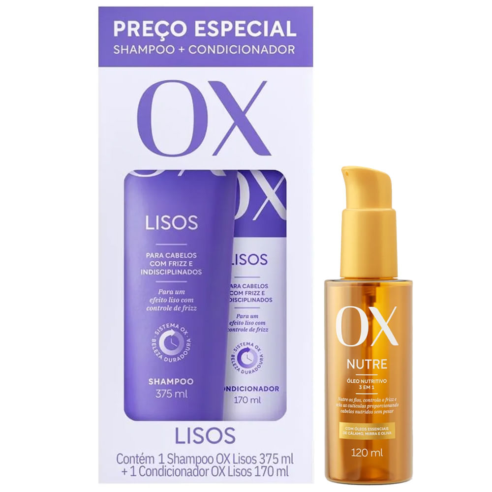 Kit OX Liso Duradouro Shampoo + Condicionador + Óleo Capilar Nutritivo 120ml