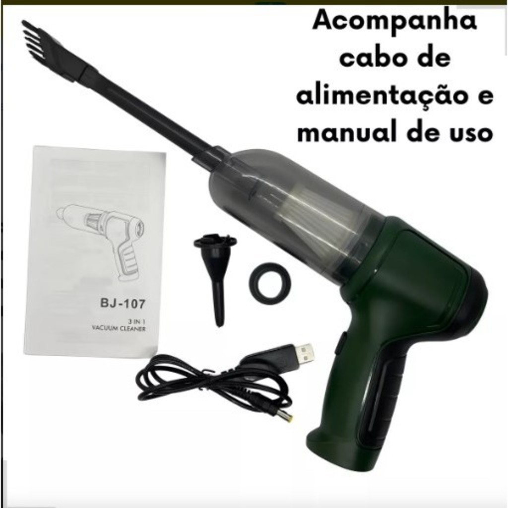 Mini Aspirador Automotivo Sem Fio 9000Pa Recarregável – Aspirador Portátil 3 em 1 para Carro e Casa