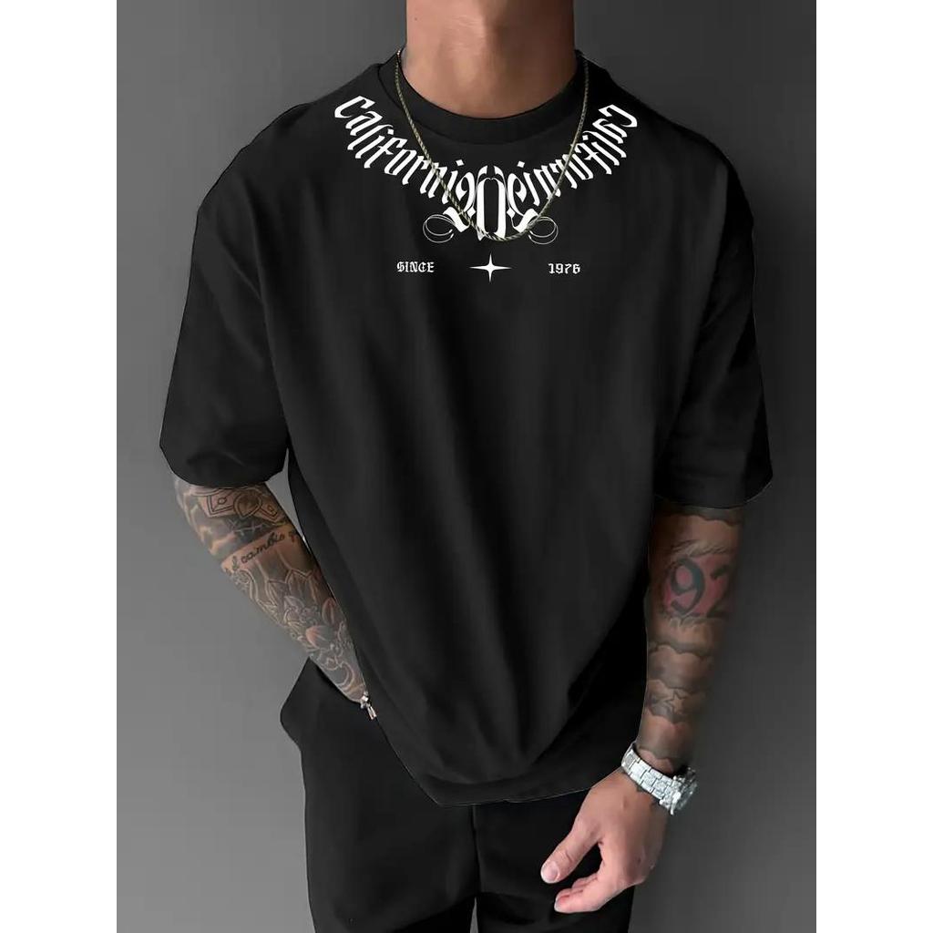 Camiseta Masculina Streetwear Algodão Penteado Infantil Adulto Plus Size Estampa California Gola Swag Over Moda