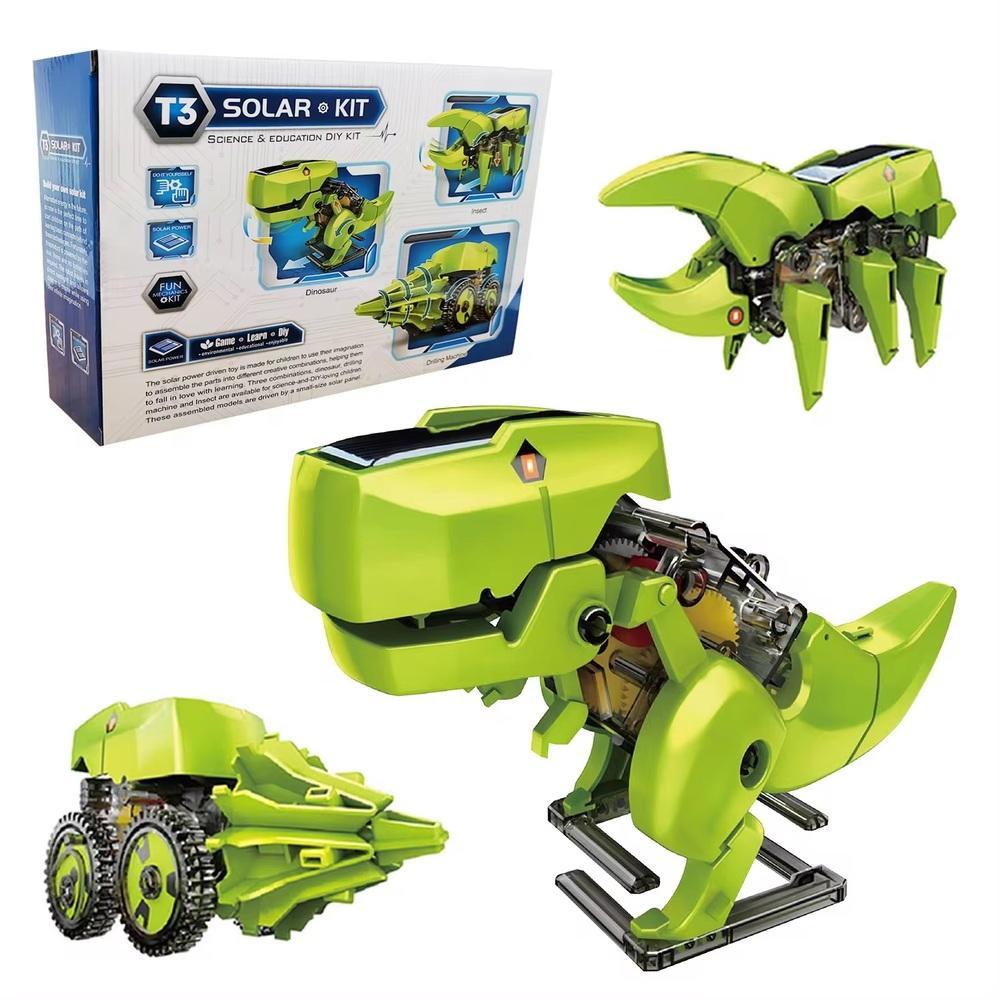 KIT ROBO SOLAR BRINQUEDO DE MONTAR 3 EM 1 DINOSSAURO TRATOR INSETO EDUCATIVO ROBOTICA COM PLACA