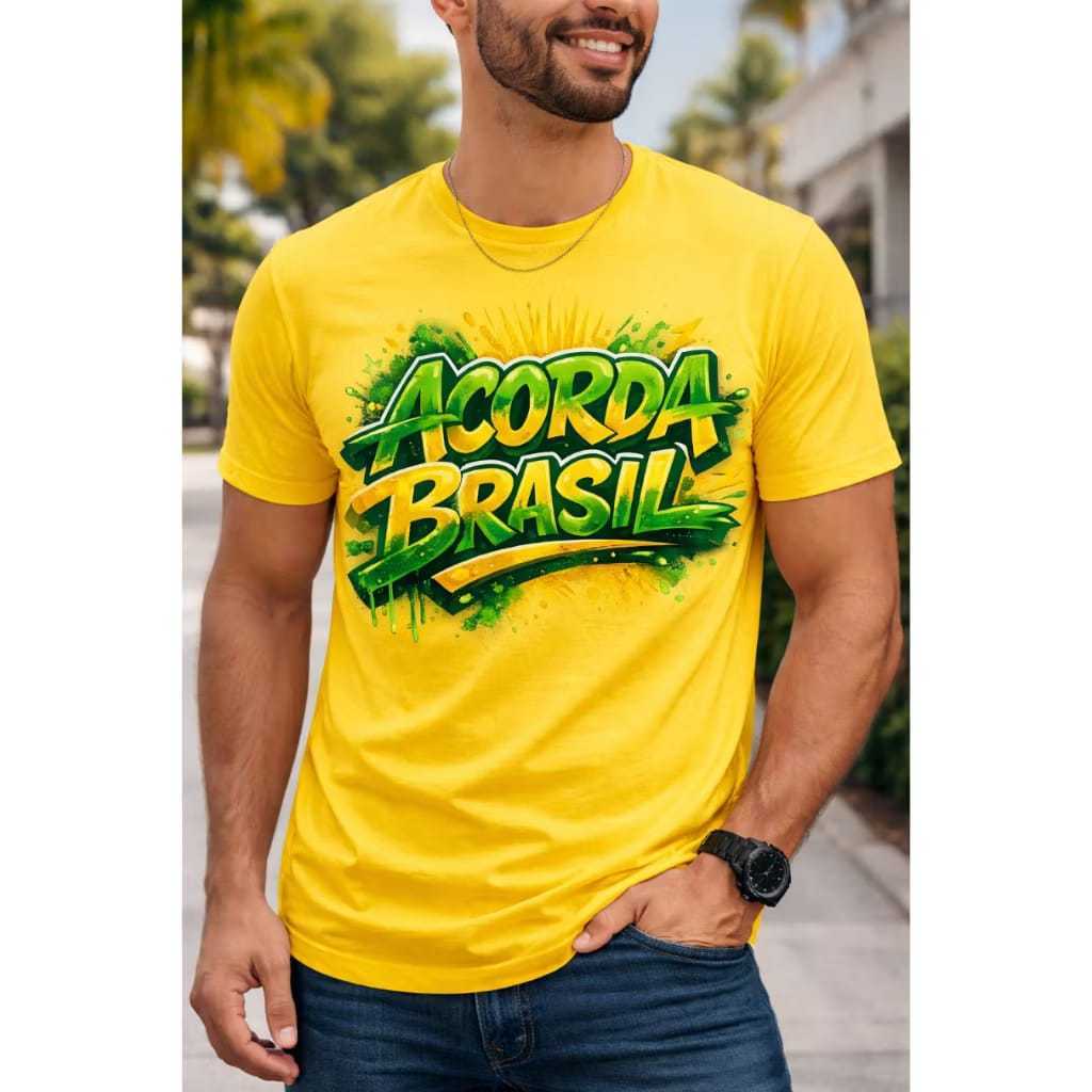 Detalhes do Camiseta Unissex Acorda Brasil Patriota de Direira Feminina e Masculina