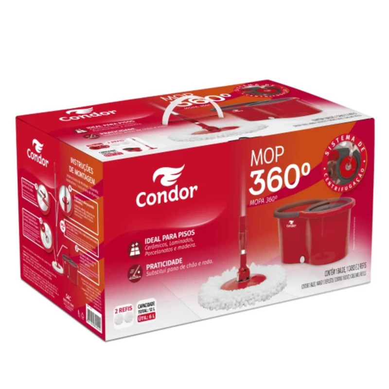 Mop 360 Condor Original com Balde Centrífuga Giratória Limpeza Prática Conjunto Completo