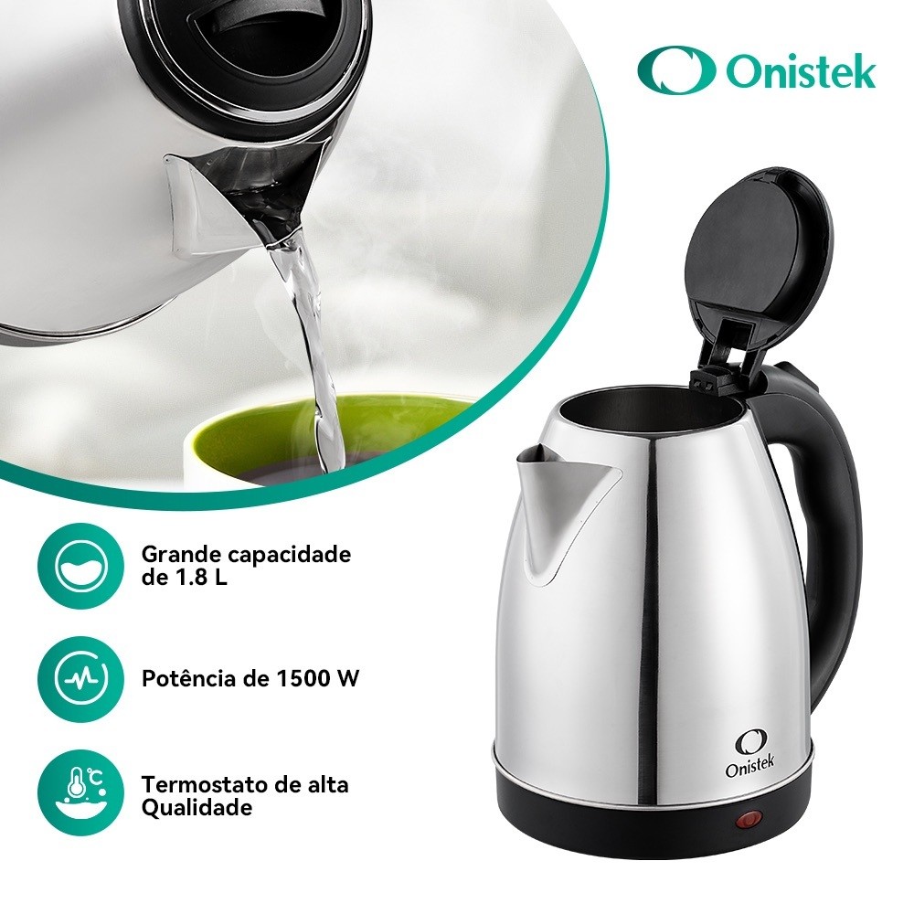 Chaleira Elétrica Jarra Elétrica Inox Onistek 1,8L 110V 220V Desligamento Automático
