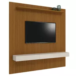Painel Para Tv Até 75 Polegadas Ripado Impressão 3D Egeo Com Nicho 2,25m Cedro Off White EDN