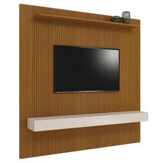 Painel  Para Tv Até 75 Polegadas Ripado Impressão 3D Egeo Com Nicho 2,25m Cedro Off White EDN em Oferta na Shopee