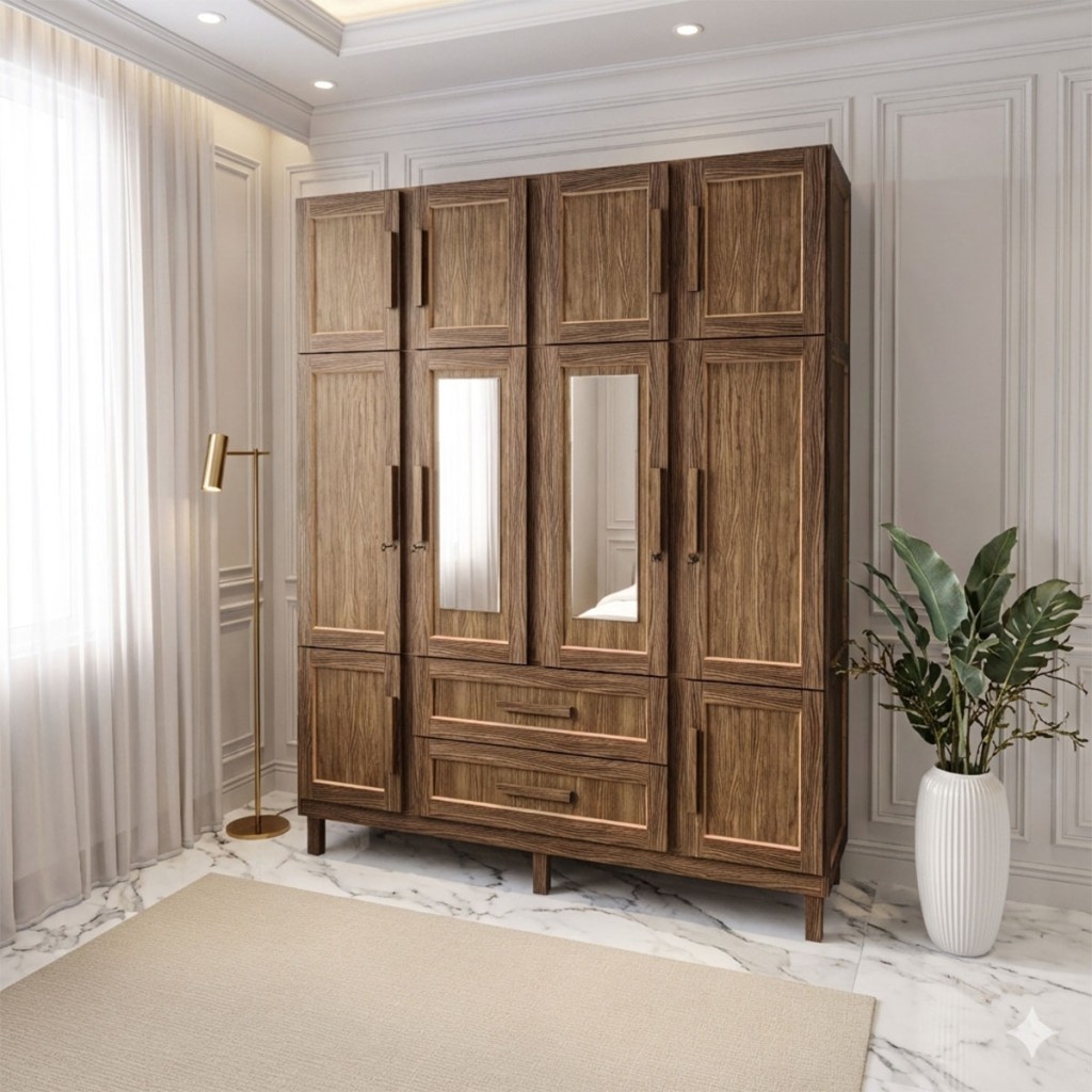 Guarda-Roupa Alagoas 10 Portas 2 Gavetas 5 Prateleiras com Espelho Imbuia Natural - Rodmóveis em Oferta na Shopee