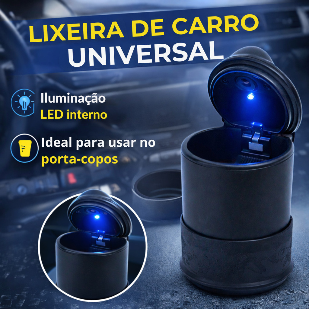 LP66 - Lixeira Veicular Automotiva Porta Moedas Porta Copos Anti Odor Portátil Universal