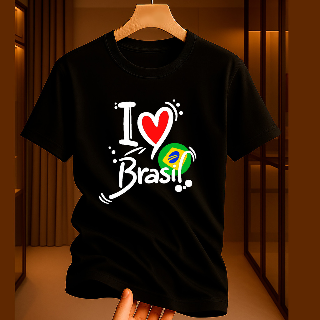 Camiseta 100% Algodão Infantil Vestuário Criança Brasil Hexacampeão Malha Respirável i love Brasil