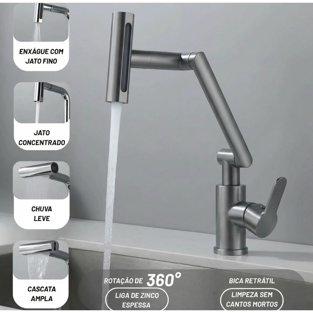 Torneira Gourmet 4 Modo De Jato Arejador Rotação 1080° Para Banheiro Cozinha Pia Mesa Quente Frio em Oferta na Shopee