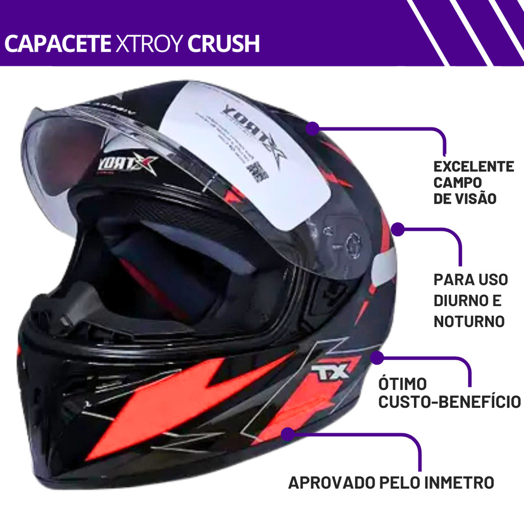 Capacete Ebf Xtroy Crush Moto Preto Ff 526 Feminino Masculino — imagem 2 de 2