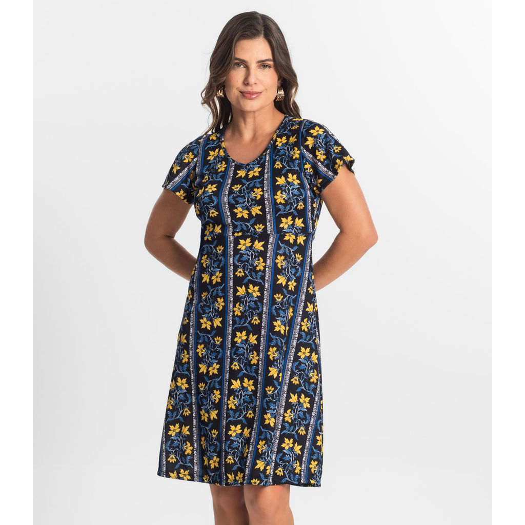 Vestido Feminino Evasê Estampado Select Azul