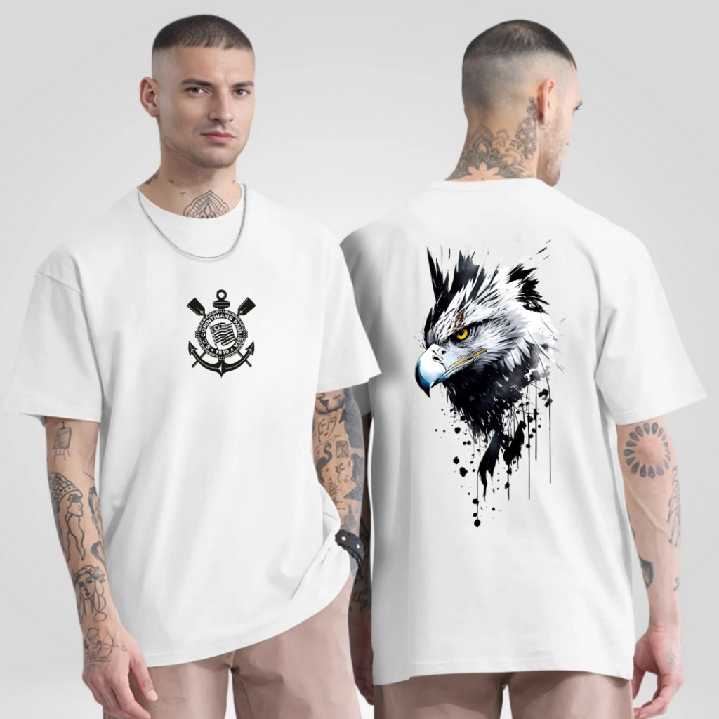 Camisa Unissex  2k26 Águia Corinthians Fiel Torcedor Estampada frente e Tras Gavioes100% algodão