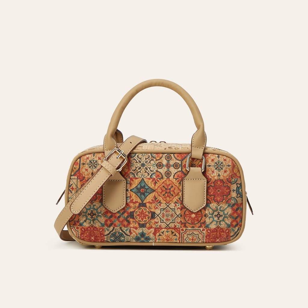 Bolsa tote vintage de estilo étnico com estampa de cortiça, de grande capacidade, bolsa de mão/de ombro feminina de alta