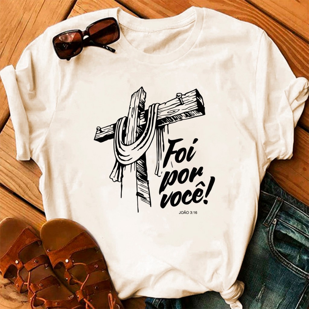 Camiseta T-shirt Baby Look Feminina Look Básico Moda Cristã 100% Algodão Diversas Estampas