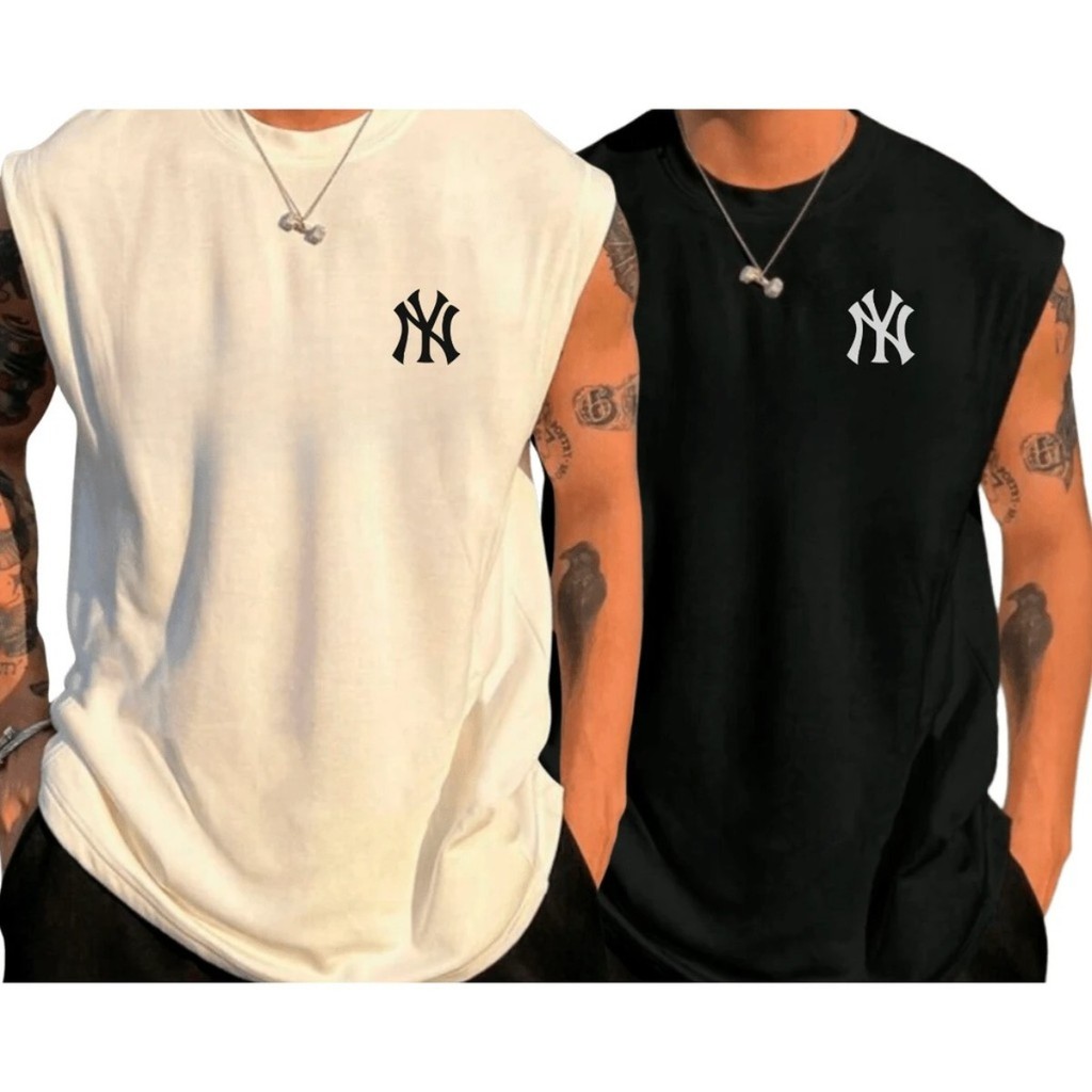 Kit 2 Camisetas Regatas  Masculina Estilosa Camisa Cavada Academia 100% Algodão Streetwear Premium