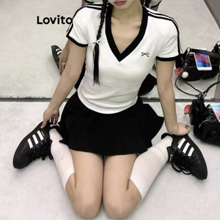 Lovito Camiseta Casual Lisa Colorblock Arco Para Mulheres LNE69299 em Oferta na Shopee