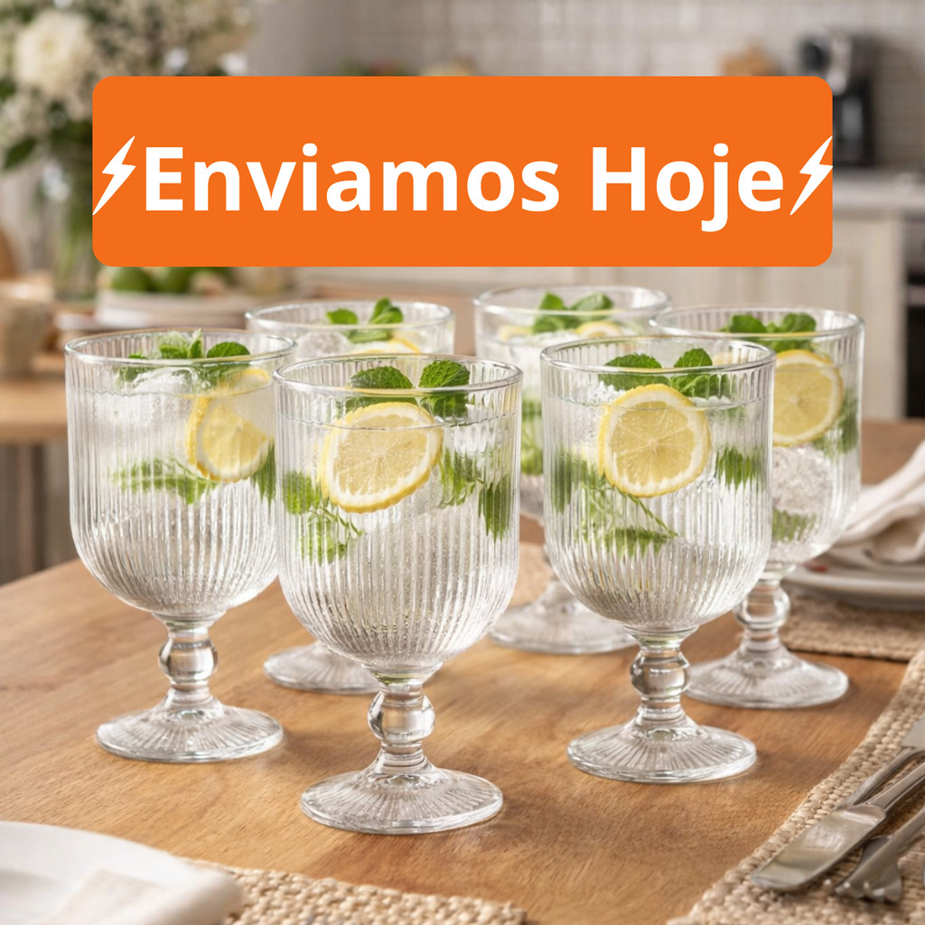 Jogo 6 Taças 350ml Vidro Grosso Canelada Elegante Agua em Oferta na Shopee