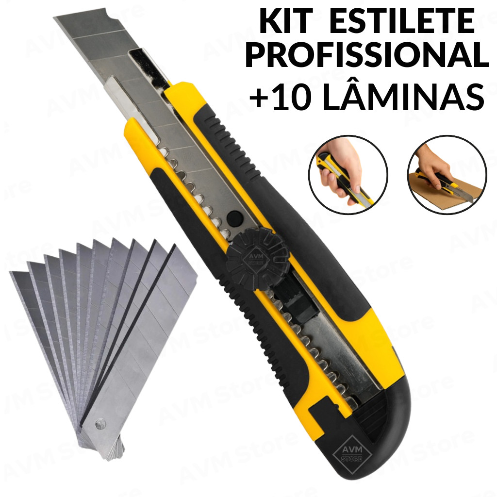 Kit Estilete Profissional Emborrachado + 11 Lâminas 18mm Reforçado Multifuncional Premium em Oferta na Shopee