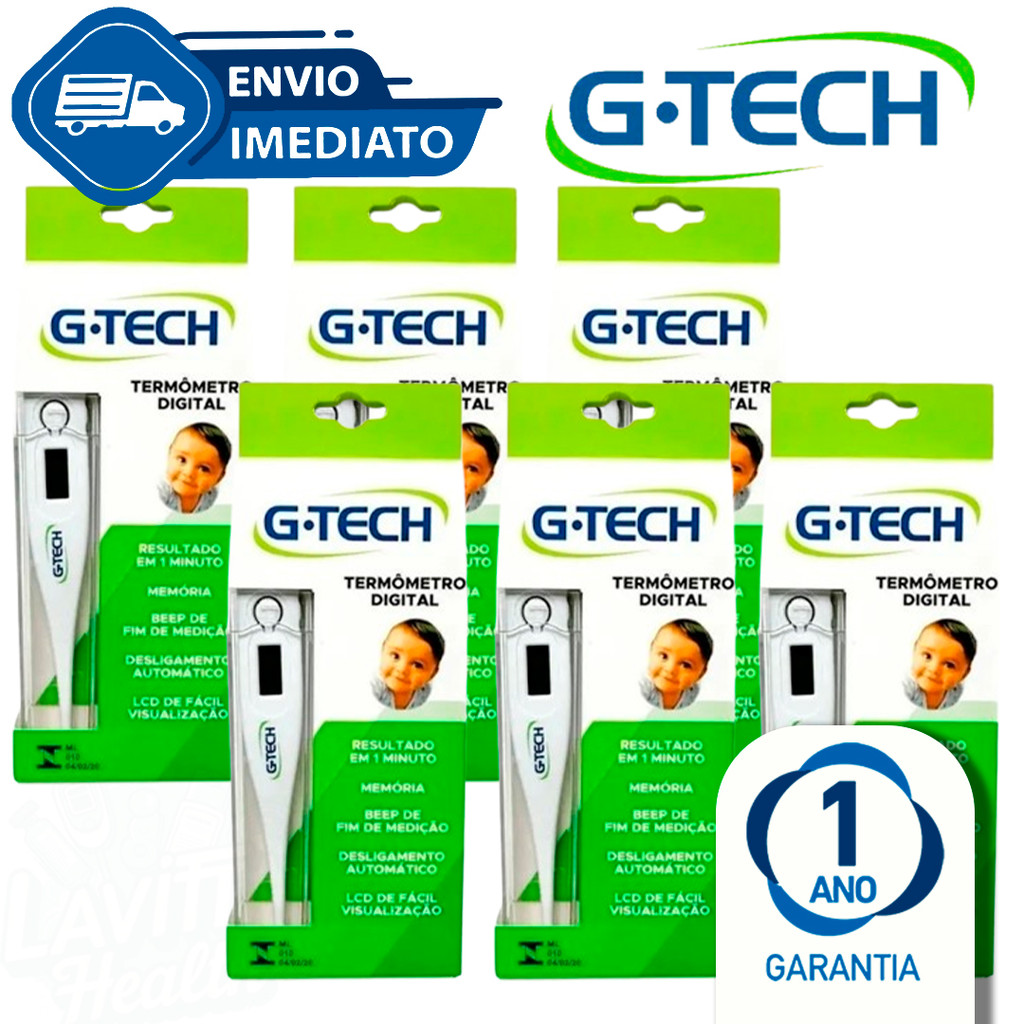 Kit C/6 Termômetro Clínico Digital Branco G-Tech Infantil e Adulto Rápido Th1027 Envio Imediato