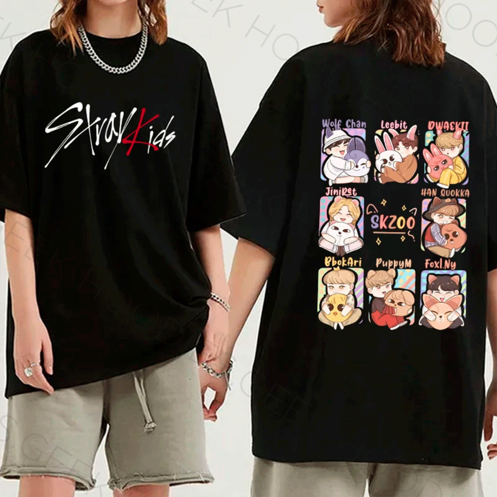 Camiseta Basica Algodao Stray Kids Szoo Chibli Cute Integrantes Kpop Unissex adulto e infantil