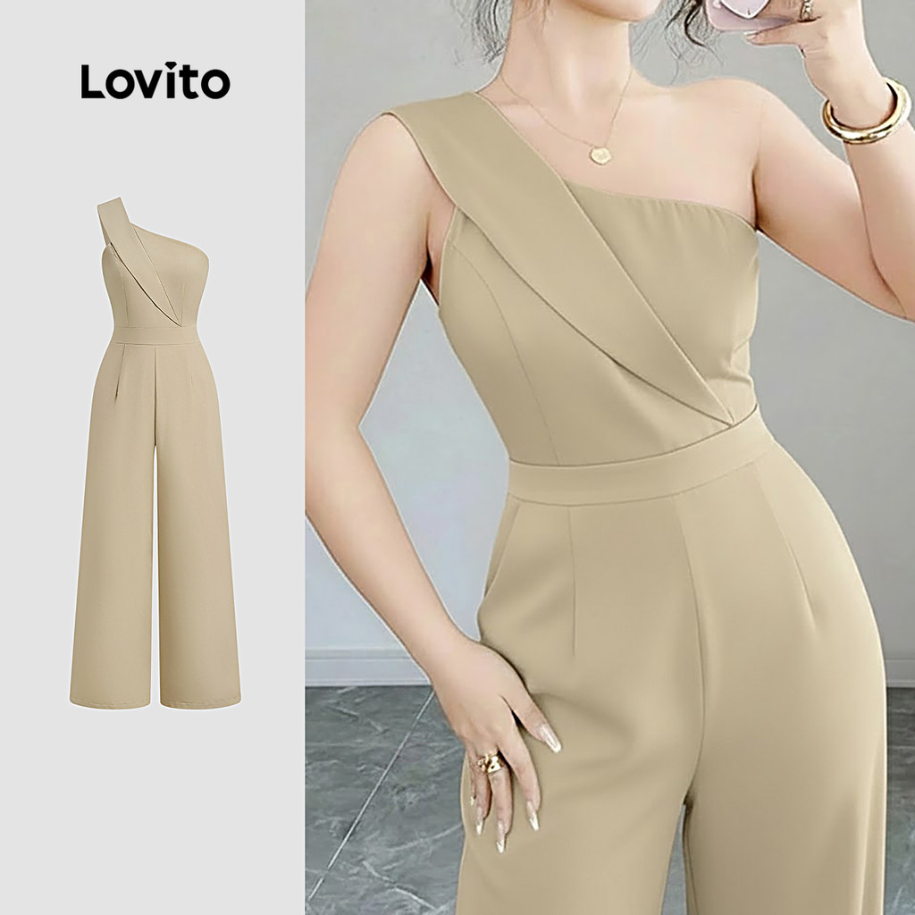 Lovito  Macacão Elegante Assimétrico Primavera/verão Macacão Khaki para Mulheres L171ED572 em Oferta na Shopee