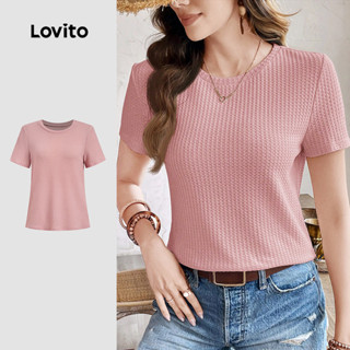 Lovito Camiseta Casual Textura Primavera/verão Cinza Rosa para Mulheres L178ED561 em Oferta na Shopee
