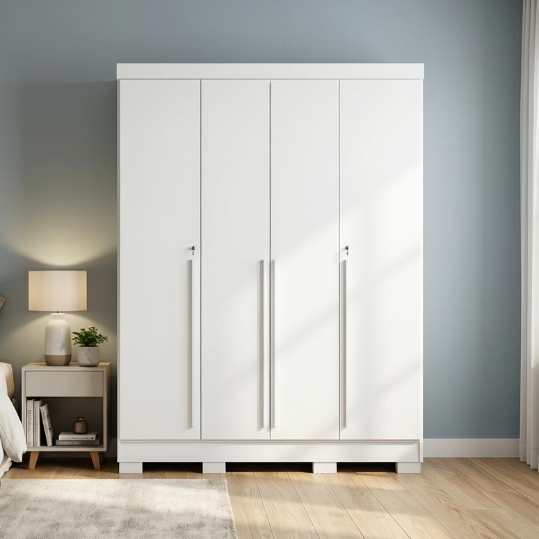 Roupeiro Guarda Roupa de Casal com 4 Portas 3 Gavetas Branco