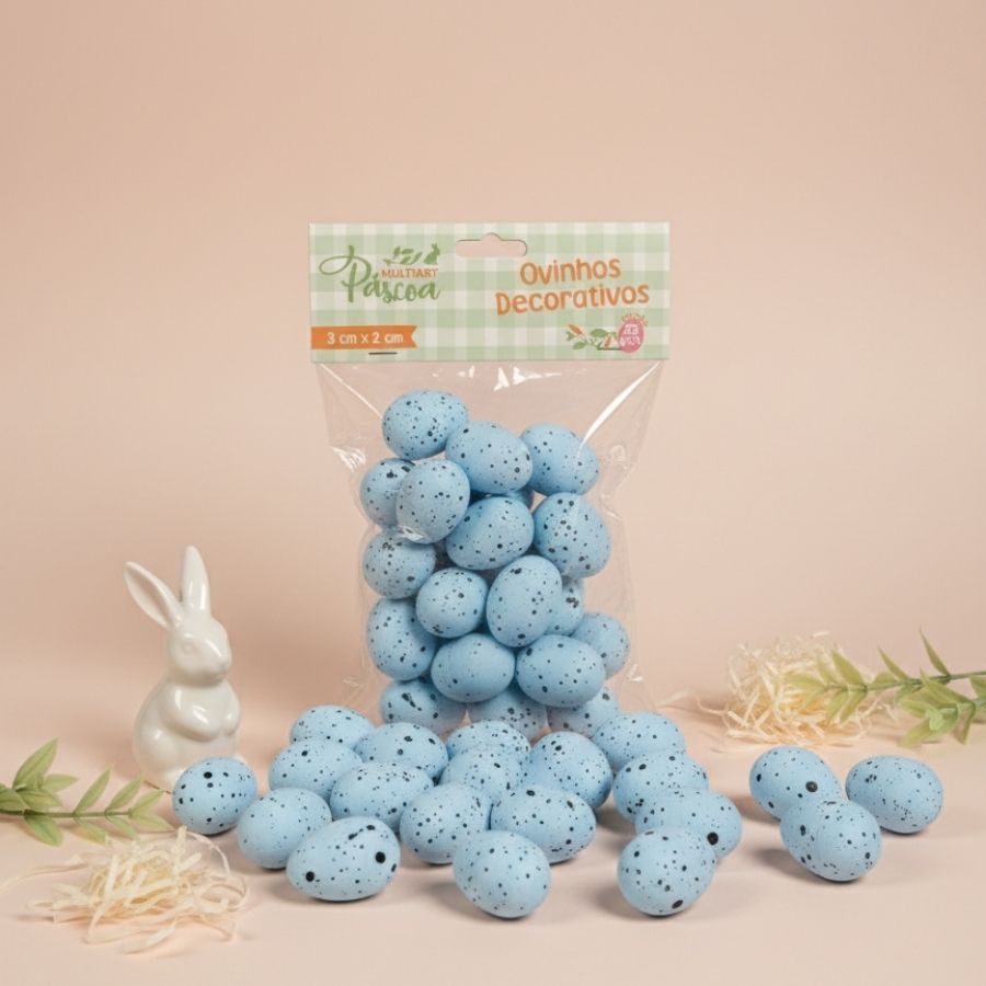 Ovinhos de Páscoa Decorativos Azul com Manchinhas - 3cm  - 25 unidades - Rizzo em Oferta na Shopee