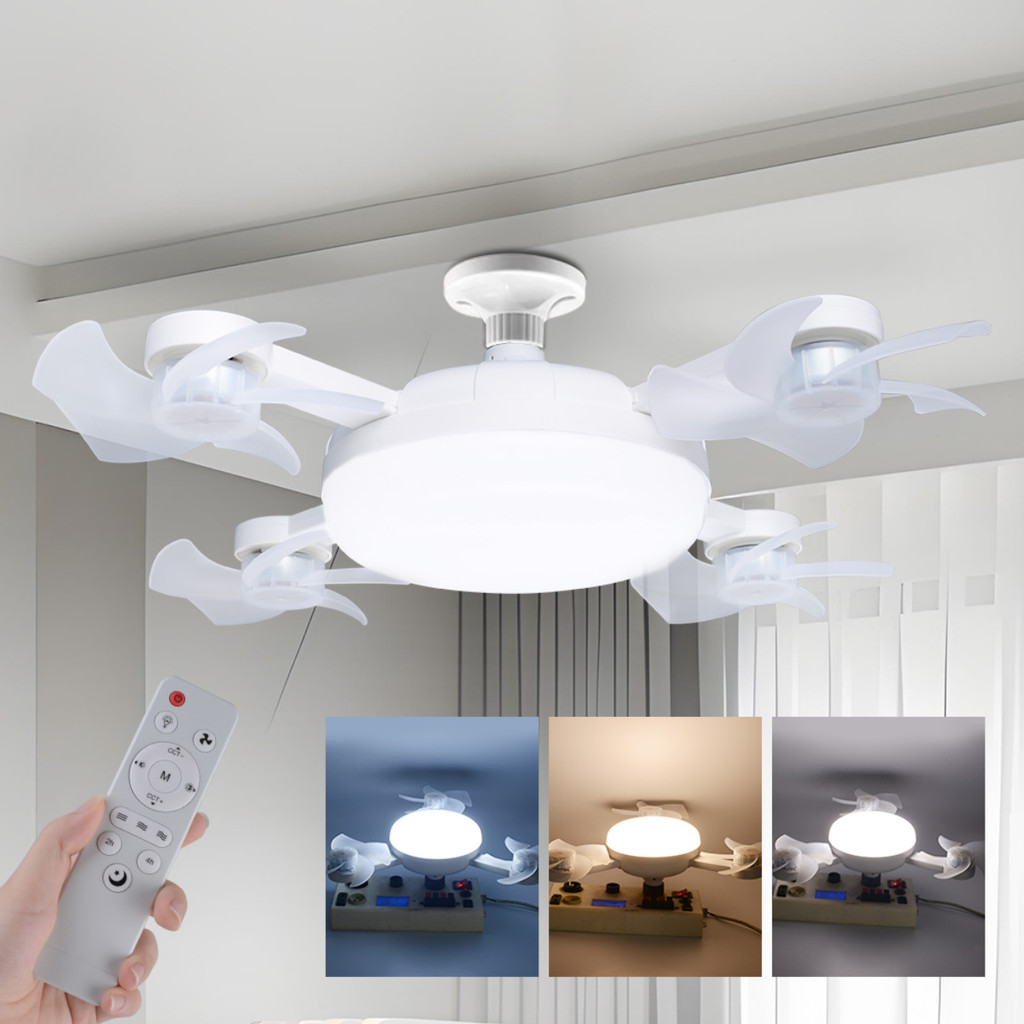 Ventilador De Teto Com Lâmpada Led Controle Remoto Silencioso 3 ou 4 Hélices 50w ou 60W de Potência