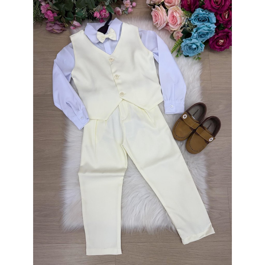 Conjunto  Social Colete Amarelo Claro conjunto social meninos pajem fardamento casamento calça camisa gravata