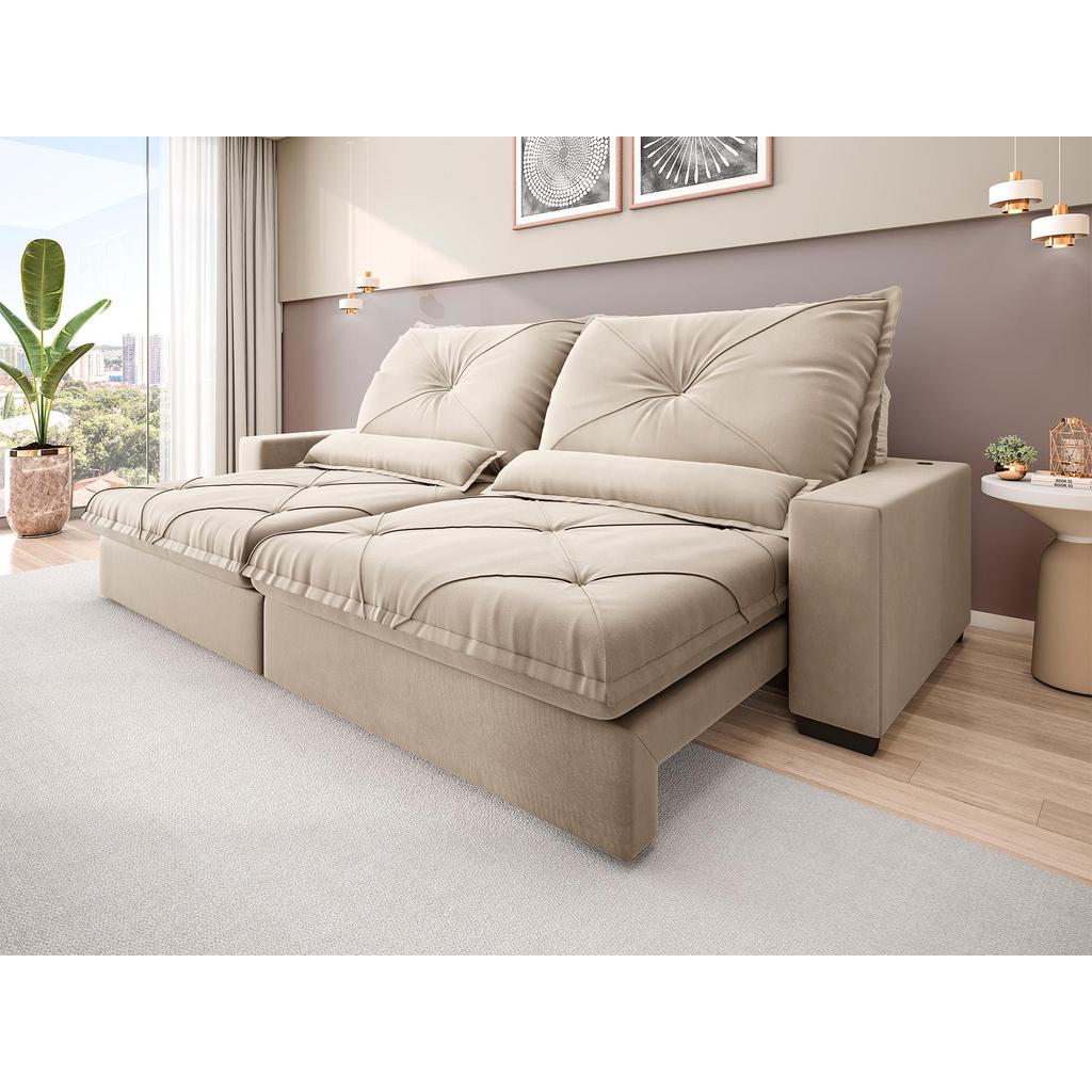 Sofá Retrátil e Reclinável 2,40m Vogue Veludo Cristal - NETSOFAS